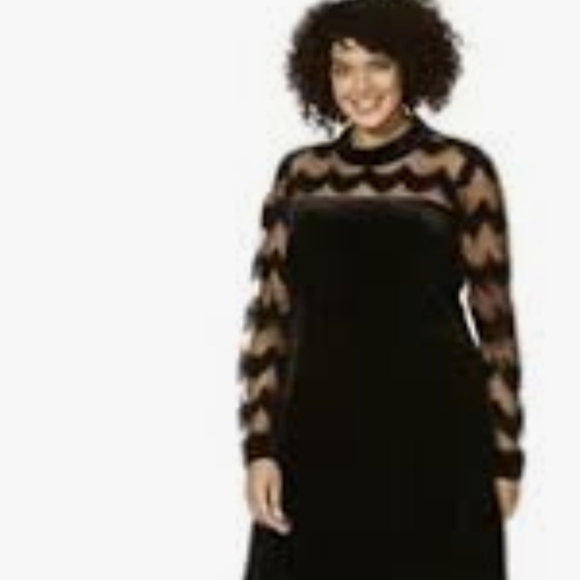 Elegant Black velvet & Lace cocktail Dress size 1x by Junarose - Picture 11 of 16